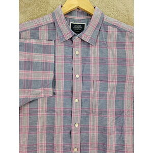 Charles Tyrwhitt Button-down Shirt Classic Fit Cotton Linen Blend Grey Pink Plai